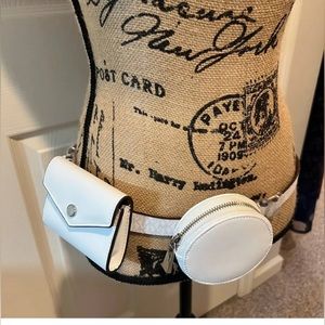 NEW Michael Kors  White Leather Logo Belt Bag Fanny Pack with coin pouch